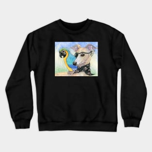 She was ready for Talk Like a Pirate Day - whippet dog and her parrot Crewneck Sweatshirt